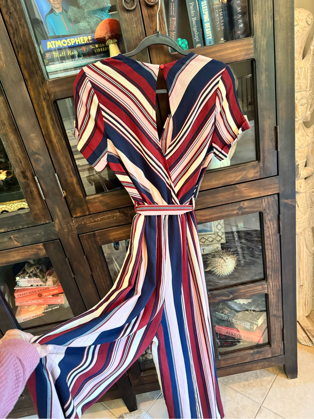 Monteau Red, Navy & Cream Striped Button-Front Jumpsuit — image 4 of 7